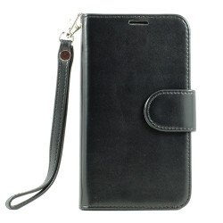 Samsung Galaxy Note 4 Premium Flip Leather Wallet Case w Stand and Strap (Black)